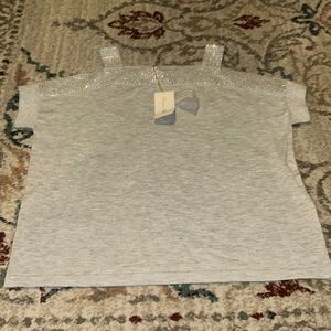 Minnie Rose studded halter short sleeve silver sweater